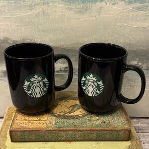 2 Starbucks Black Ceramic Mugs with Iconic Logo